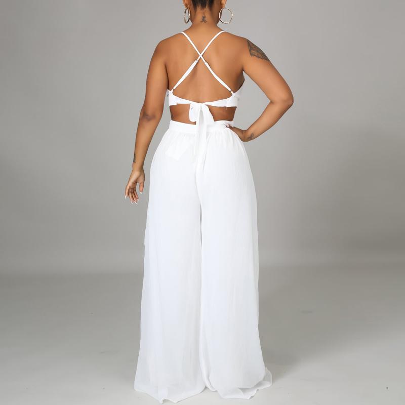 Straps V-Neck Chiffon Cut Out Backless Jumpsuit Romper