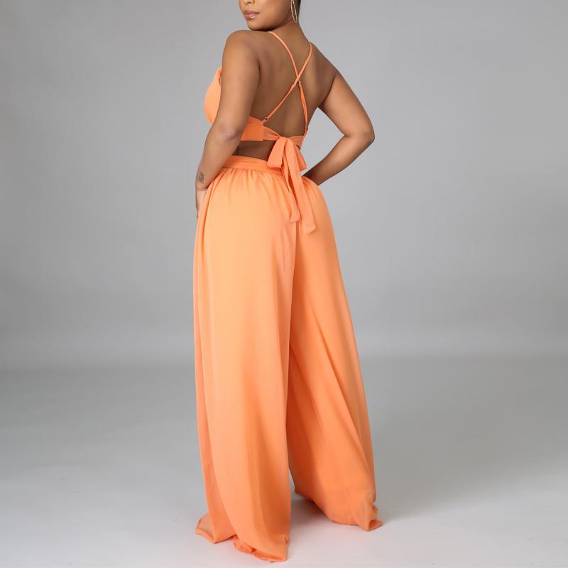Straps V-Neck Chiffon Cut Out Backless Jumpsuit Romper
