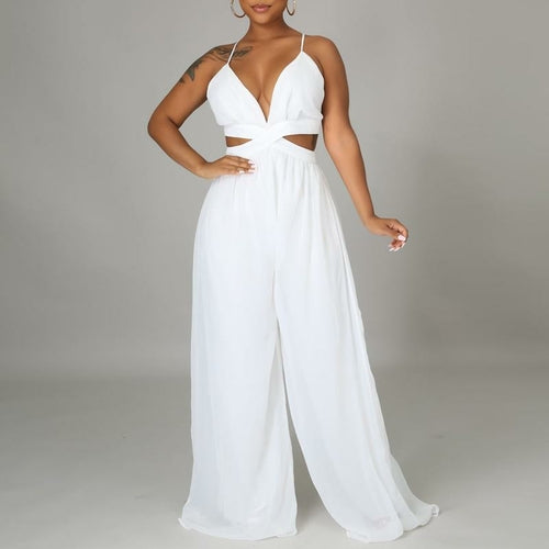 Straps V-Neck Chiffon Cut Out Backless Jumpsuit Romper