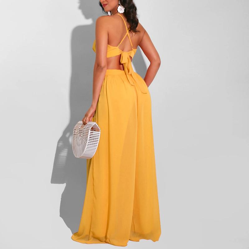 Straps V-Neck Chiffon Cut Out Backless Jumpsuit Romper