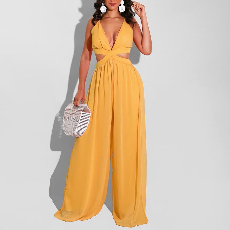 Straps V-Neck Chiffon Cut Out Backless Jumpsuit Romper