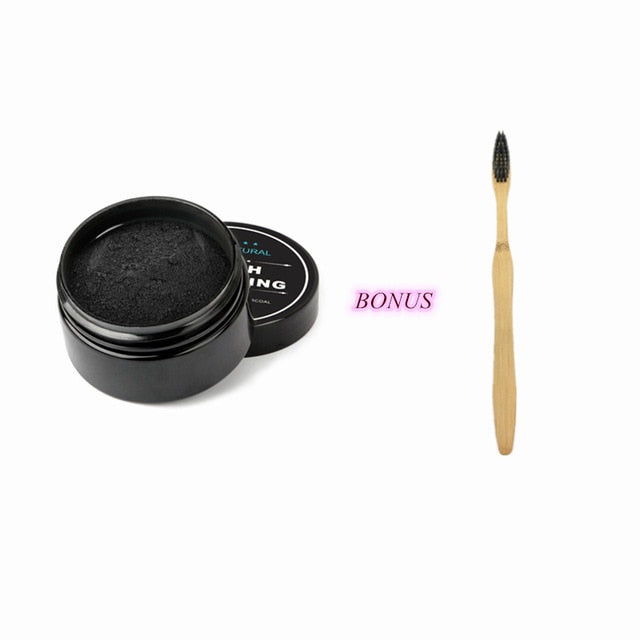Eco Bamboo Toothbrush with Natural Activated Organic Charcoal Teeth Whitener Powder Kit for Oral Hygiene Coconut Charcoal