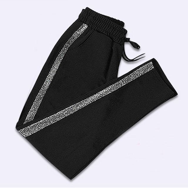 OUMENGKA Contrast Panel Sweatpants Women Casual Harem Pants Loose Elastic Trousers Women Black Striped Side Sweat Pants Female