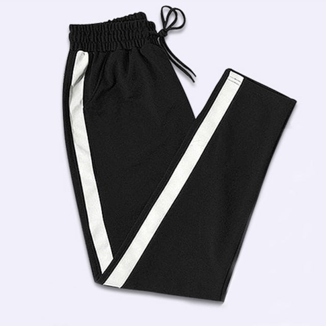 OUMENGKA Contrast Panel Sweatpants Women Casual Harem Pants Loose Elastic Trousers Women Black Striped Side Sweat Pants Female