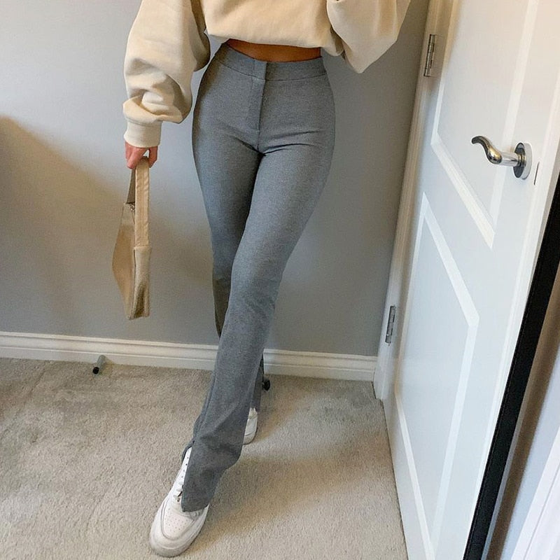 Streetwear Solid Sweatpants Tracksuit Women's Sports Pants 2020 High Waist Side Split Fashion Skinny Long Trousers Y2k Capris