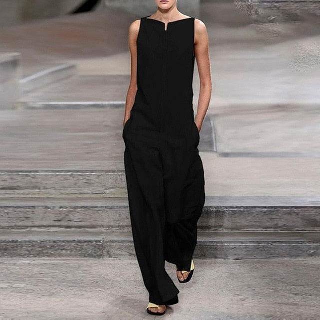 2021 Hot Sale Off Shoulder Jumpsuits Summer Sleeveless Wide Leg Pants Elegant Lady Casual Rompers White Black