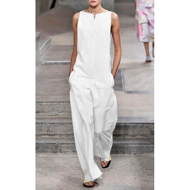 2021 Hot Sale Off Shoulder Jumpsuits Summer Sleeveless Wide Leg Pants Elegant Lady Casual Rompers White Black