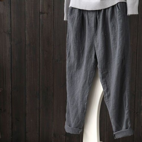 Cotton Linen Pants Women Spring Summer Large Size Solid Color Harem Pants Elastic Waist Loose Casual Woman's Linen Trousers