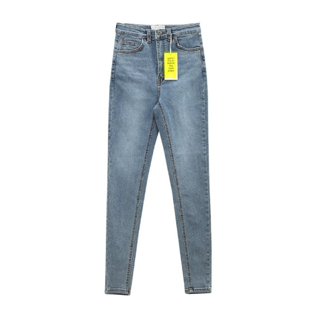 Women's Jeans High Waist Stretch Skinny Denim Trousers 2021 Blue Retro Washed Fashion Sexy Elastic Slim Pencil Pants Oversize