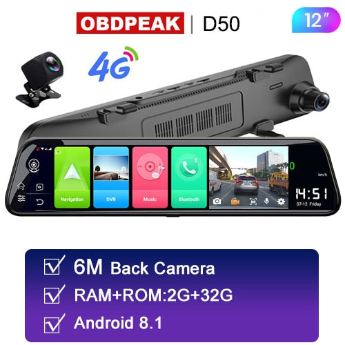 Latest 12 Inch 4G Android Rearview Mirror Car DVR HD 1080P GPS WIFI ADAS Dash Cam Dual Lens Recorder Auto Camera Registrar DVRs