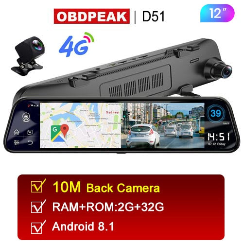 Latest 12 Inch 4G Android Rearview Mirror Car DVR HD 1080P GPS WIFI ADAS Dash Cam Dual Lens Recorder Auto Camera Registrar DVRs