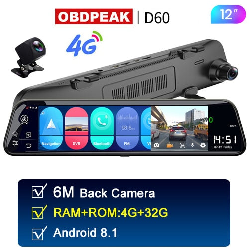 Latest 12 Inch 4G Android Rearview Mirror Car DVR HD 1080P GPS WIFI ADAS Dash Cam Dual Lens Recorder Auto Camera Registrar DVRs