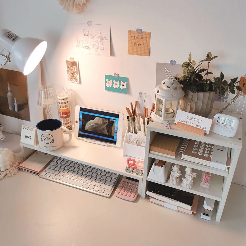 Desktop Storage Computer Elevated Table Rack Dormitory Three-layer Storage Rack Storage Box Desk Girl Cosmetic Sundries Rack