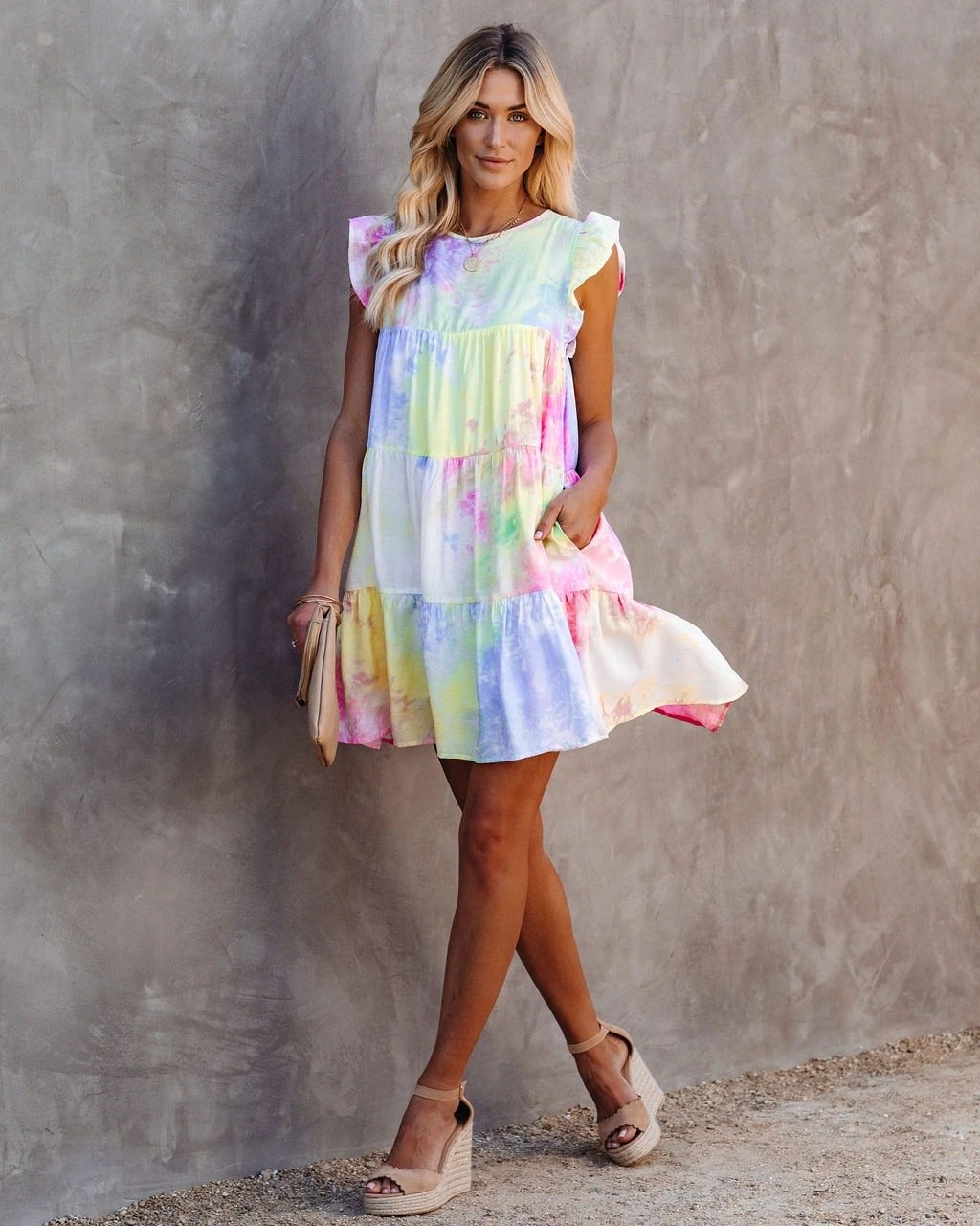 O-neck Sleeveless Tie-dye Printed Short Dress