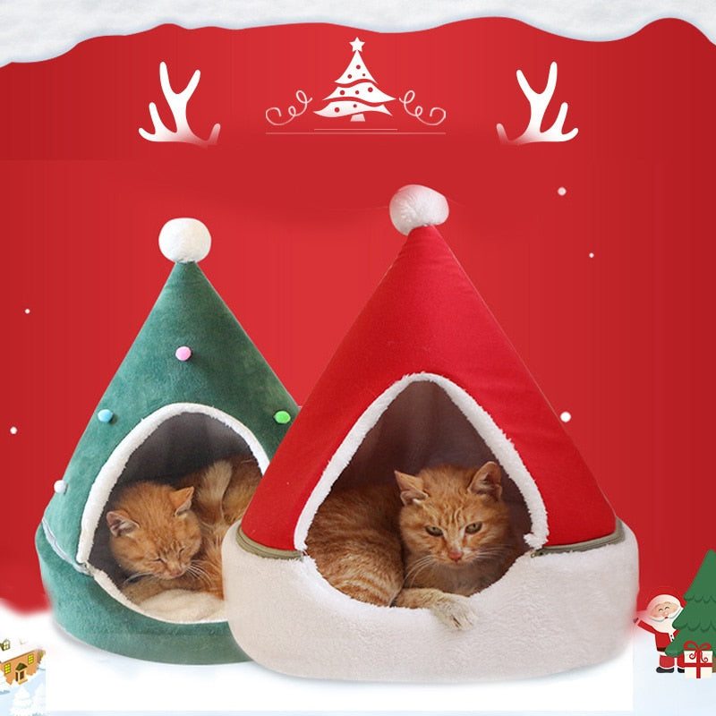 Christmas Cat Bed House New Year Soft Warm Nest Bed Dog Cat Christmas