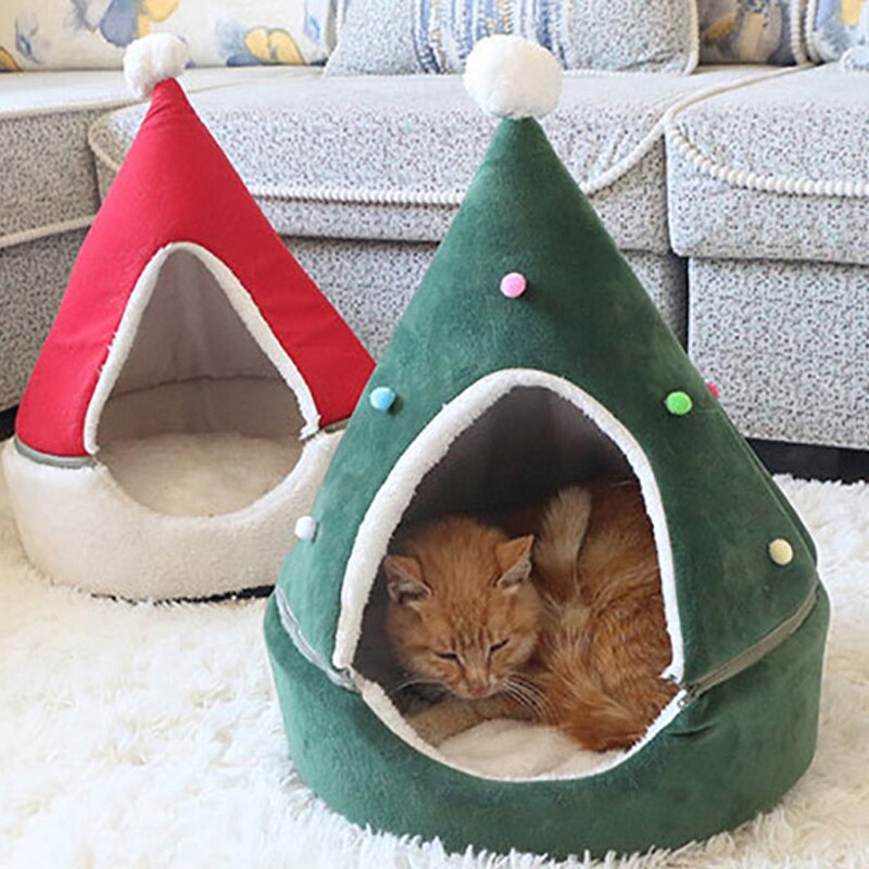 Christmas Cat Bed House New Year Soft Warm Nest Bed Dog Cat Christmas