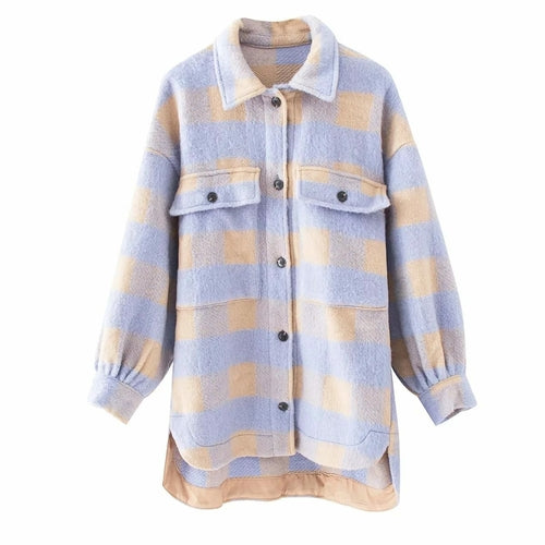 Oversize Wool Coat Women Plaid Jackets