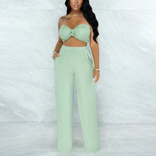 Beach Straight Pants Set For Women Tracksuit Crop Tops Matching Set