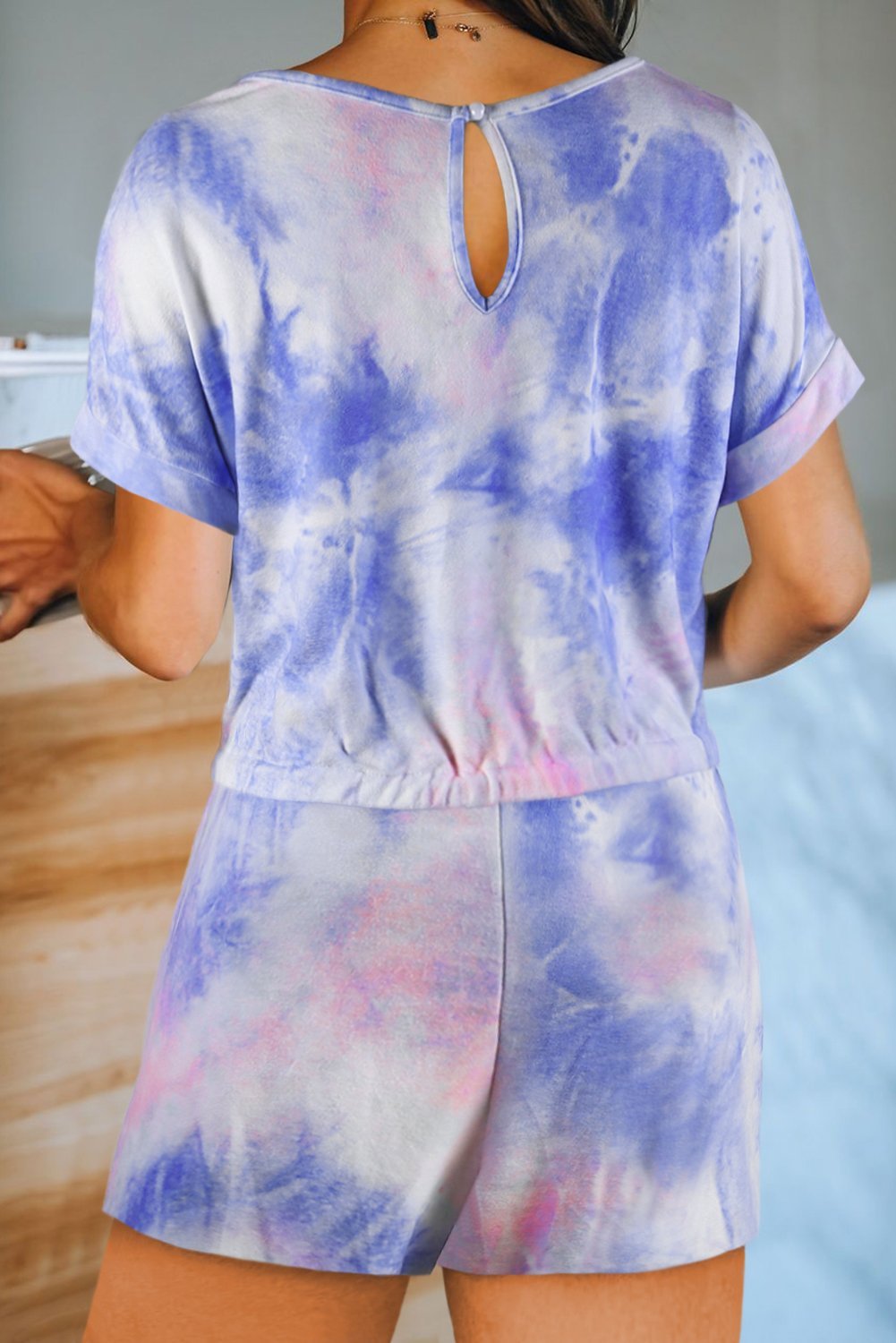 Multicolor Pocketed Tie Dye Short Sleeve Knit Romper