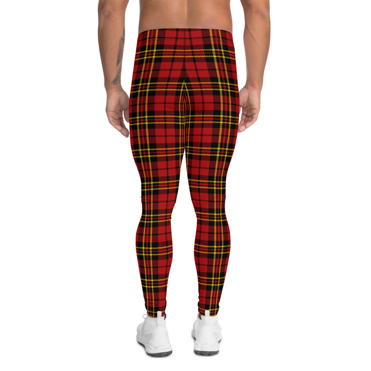 Red Plaid Tartan Leggings for Men