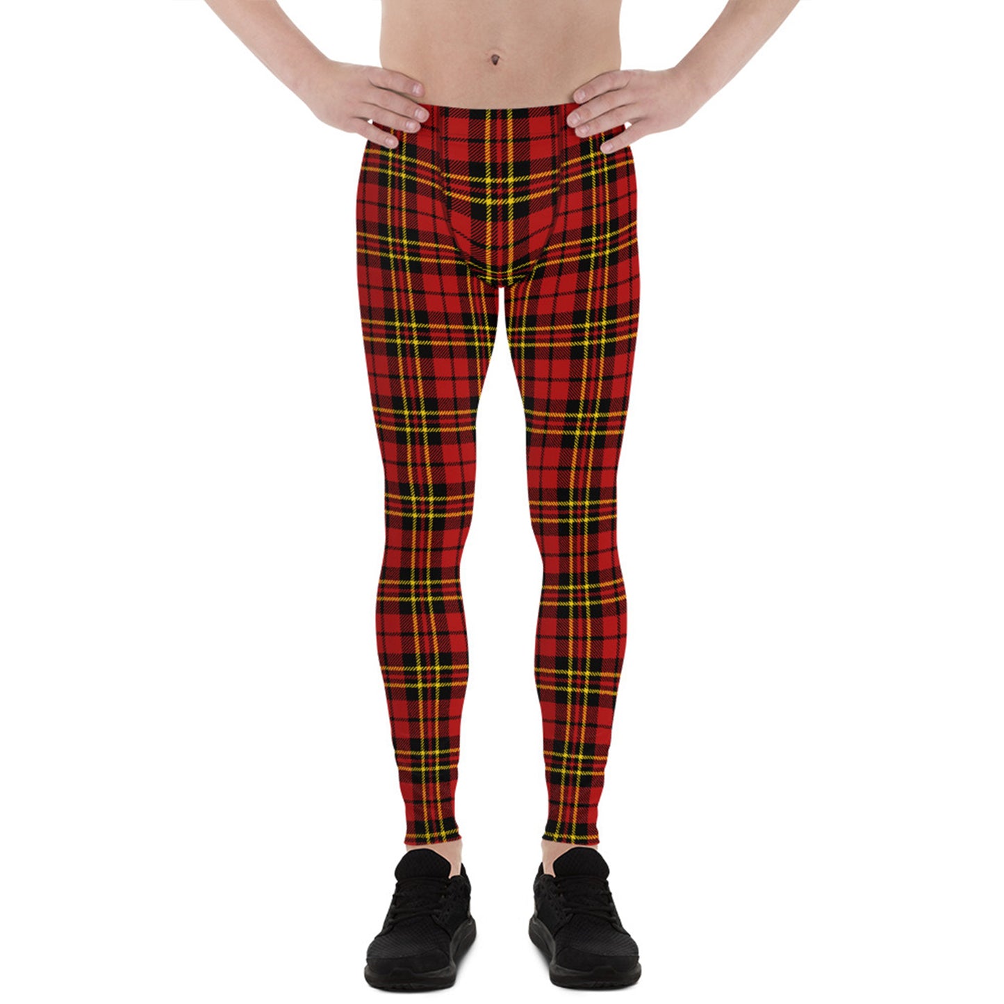 Red Plaid Tartan Leggings for Men