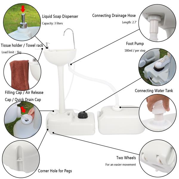 Portable Removable Outdoor Hand Sink with 24L Recovery Tank