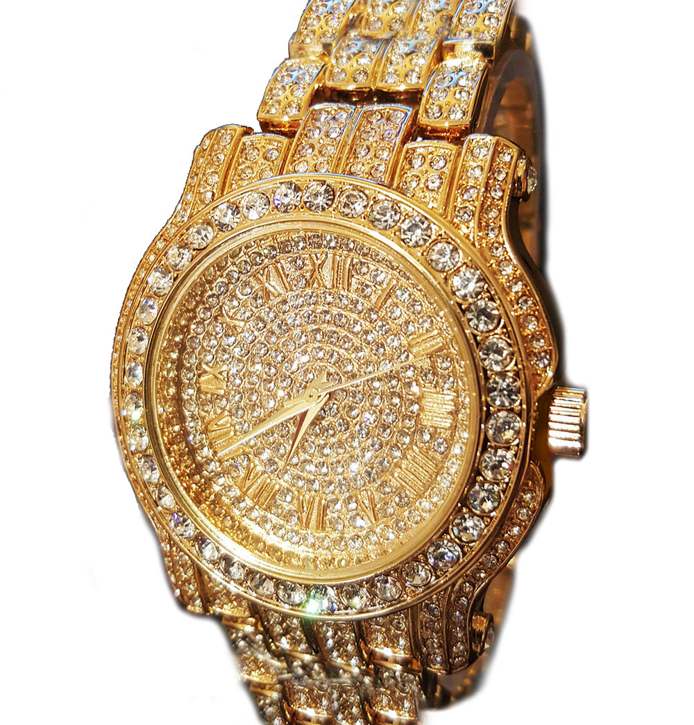 Pave Iced Out Roman Numeral Hip Hop Watch