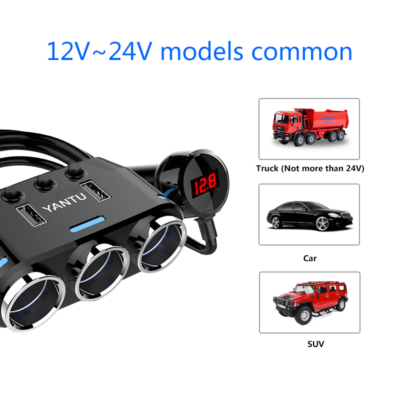 Car Socket Splitter 3 Adapter 12V-24V Car Cigarette Lighter