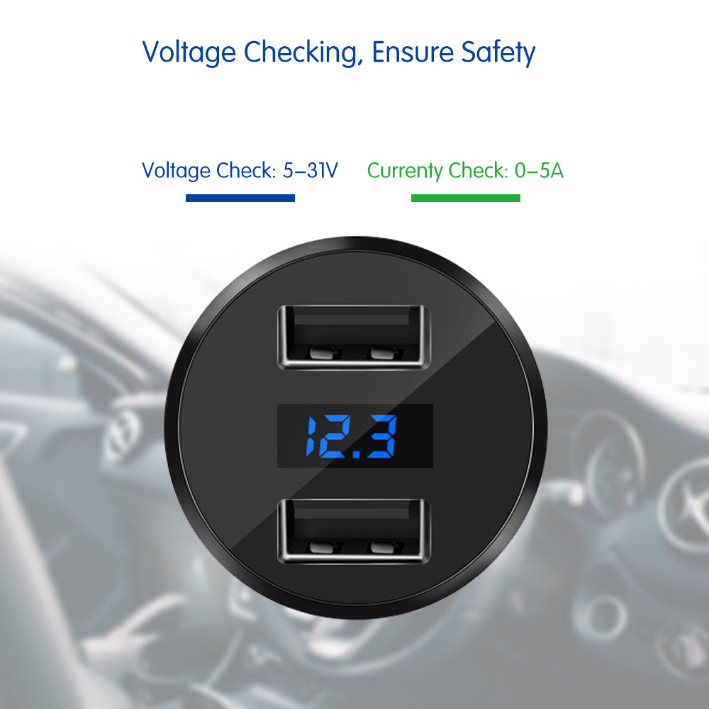 3.4A Dual USB Car Charger Adapter with Voltmeter