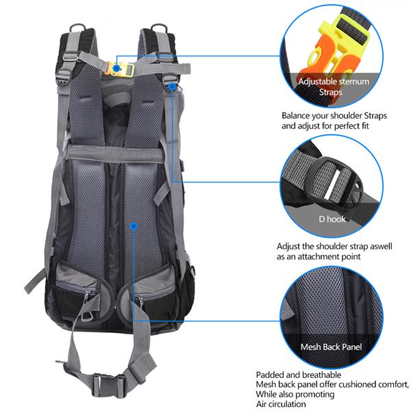 60L Waterproof Foldable Backpack Camping Bag with Rain Cover