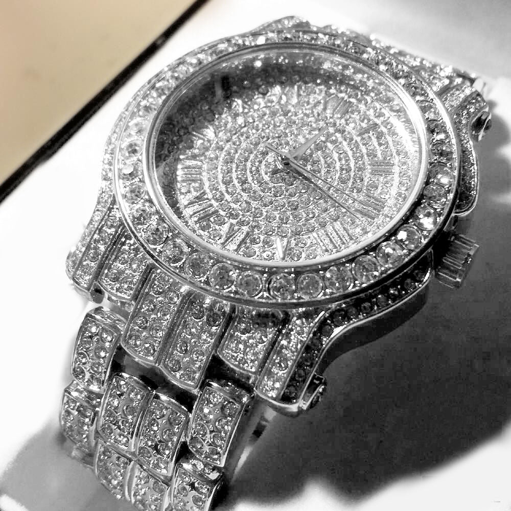 Pave Iced Out Roman Numeral Hip Hop Watch