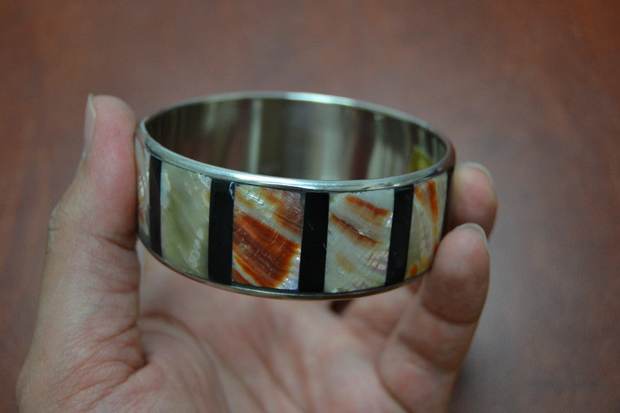 Red Mother of Pearl Stainless Steel Bangle