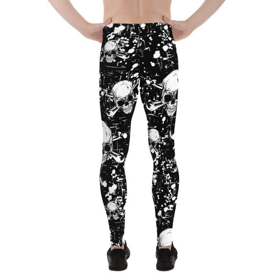 Mens Leggings - Black Skull Leggings