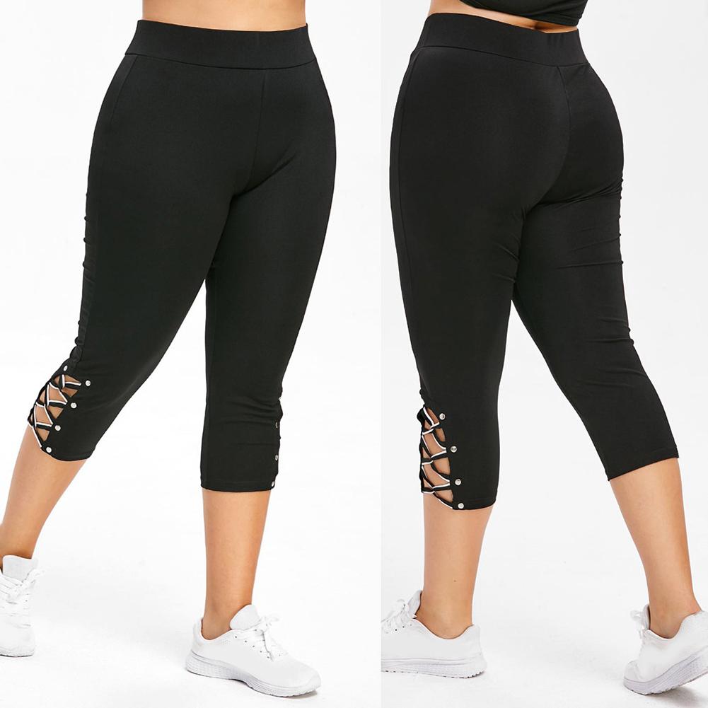 Women High Waist Cropped Trousers Pants Elastic Bandage Leggings Plus Size