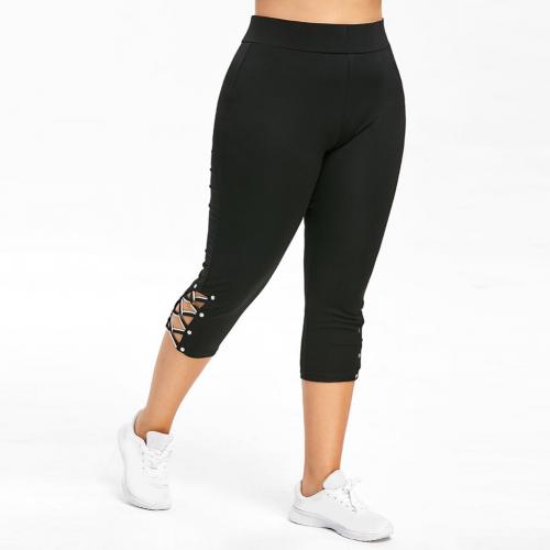 Women High Waist Cropped Trousers Pants Elastic Bandage Leggings Plus Size