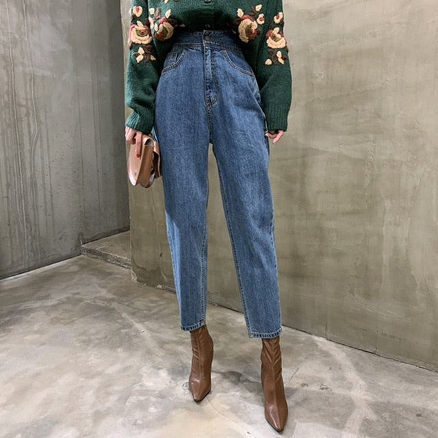 BGTEEVER Women Harem Jeans Pants Fashion High Waist Loose White Denim Jeans Female Buttons Trousers Spring 2020 Streetwear