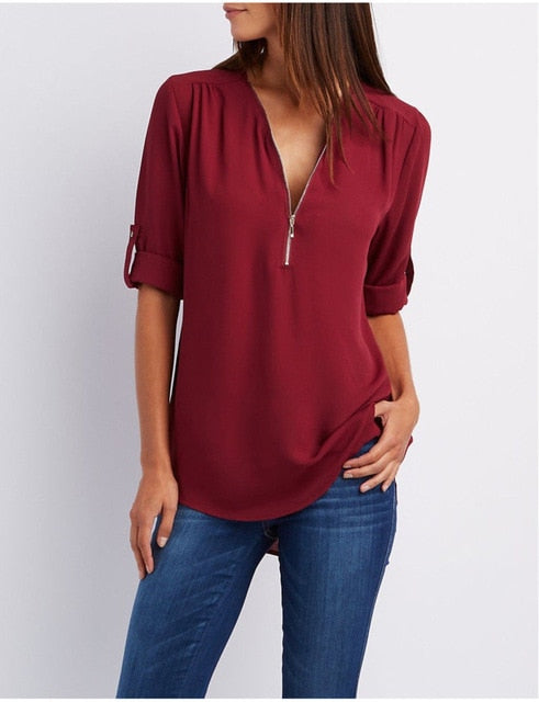 Women Shirts Summer Autumn Casual V-neck Chiffon Blouse Women Top Camisa Feminina Long Sleeve Black White Ladies Blouses Shirt