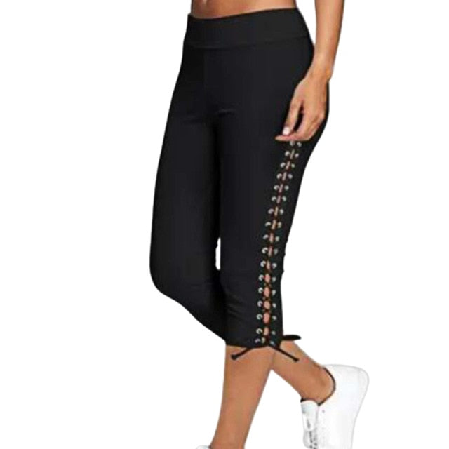 Women High Waist Cropped Trousers Pants Elastic Bandage Leggings Plus Size