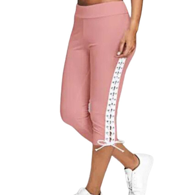 Women High Waist Cropped Trousers Pants Elastic Bandage Leggings Plus Size