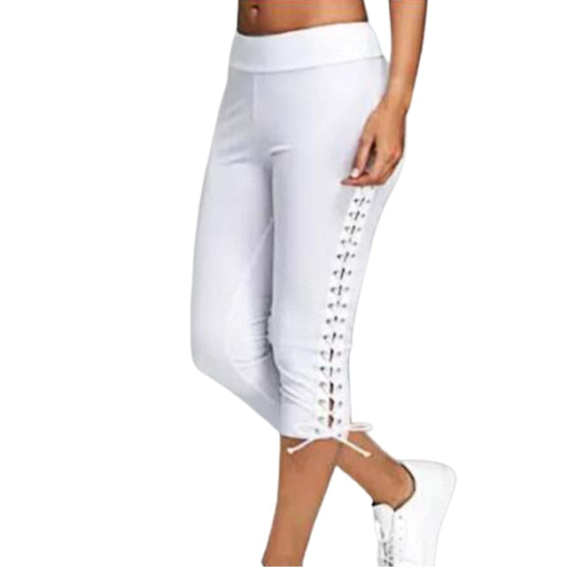 Women High Waist Cropped Trousers Pants Elastic Bandage Leggings Plus Size