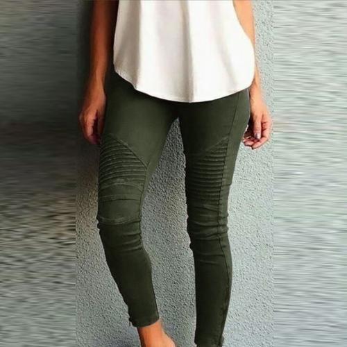 Women Fashion Solid Color Elastic Waistband Slim Skinny Pencil Pant Trouser