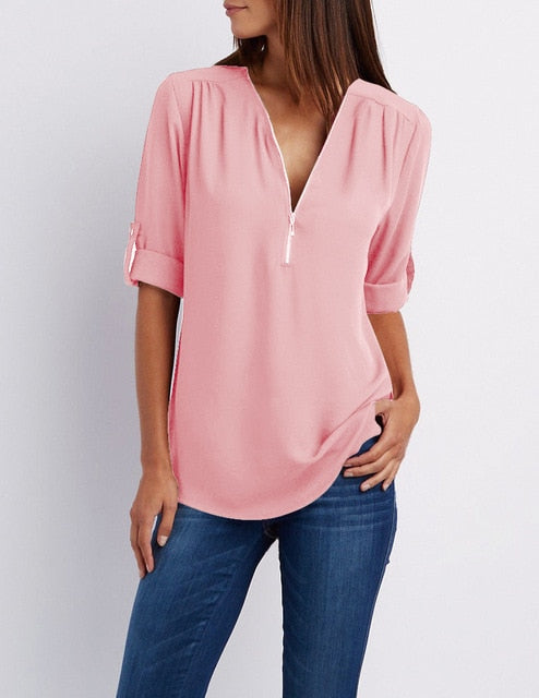 Women Shirts Summer Autumn Casual V-neck Chiffon Blouse Women Top Camisa Feminina Long Sleeve Black White Ladies Blouses Shirt