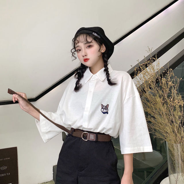 Blouses Women Japan Style Harajuku Simple Short Sleeve Summer Womens Chic Tops Retro All-match Pockets Trendy Girls Shirts New