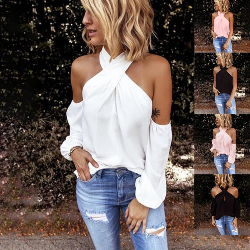 GAOKE Off shoulder white blouse shirt Women bodycon blouse elegant summer sexy shirt 2021 female blusas tops & tees