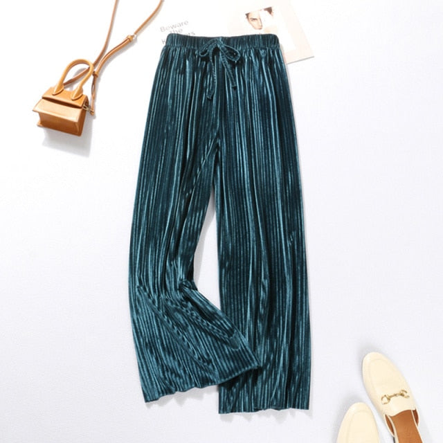 DASSWEI Summer Wide Leg Pants For Women Casual Elastic High Waist 2021 New Fashion Loose Long Pants Pleated Pant Trousers Femme