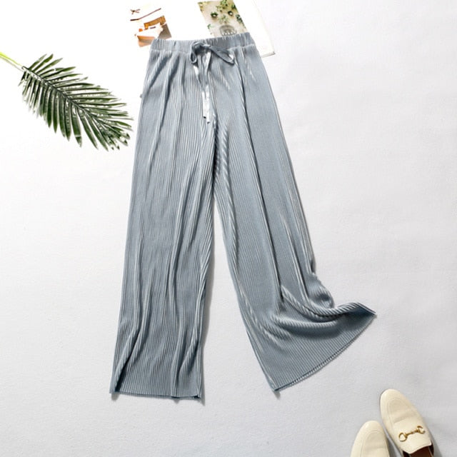 DASSWEI Summer Wide Leg Pants For Women Casual Elastic High Waist 2021 New Fashion Loose Long Pants Pleated Pant Trousers Femme