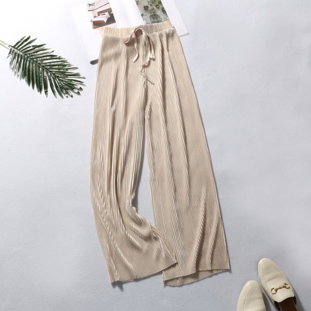 DASSWEI Summer Wide Leg Pants For Women Casual Elastic High Waist 2021 New Fashion Loose Long Pants Pleated Pant Trousers Femme