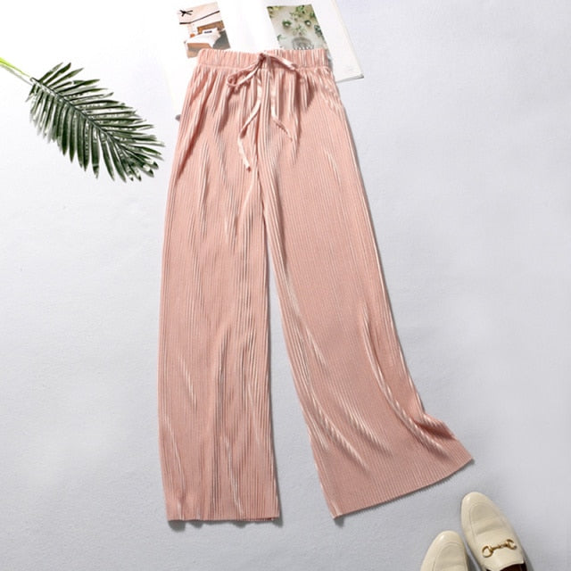 DASSWEI Summer Wide Leg Pants For Women Casual Elastic High Waist 2021 New Fashion Loose Long Pants Pleated Pant Trousers Femme