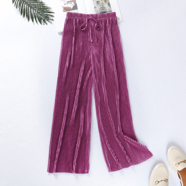 DASSWEI Summer Wide Leg Pants For Women Casual Elastic High Waist 2021 New Fashion Loose Long Pants Pleated Pant Trousers Femme