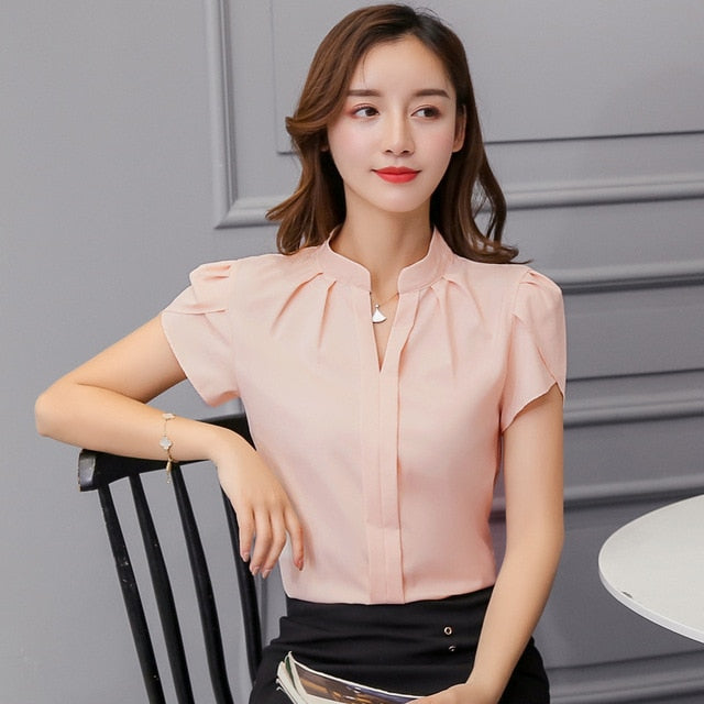 Korean Fashion Womens Tops and Blouses Chiffon Women Blouses Short Sleeve White Shirts Plus Size XXL Ladies Tops